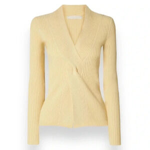 Dion Lee Twist front Ribbed Stretch-knit Top Buttercream Yellow Sweater Size 6